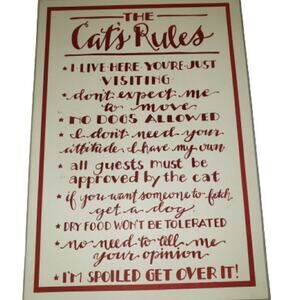 Primitive Designs by Kathy The Cat Rules Wood Block Sign